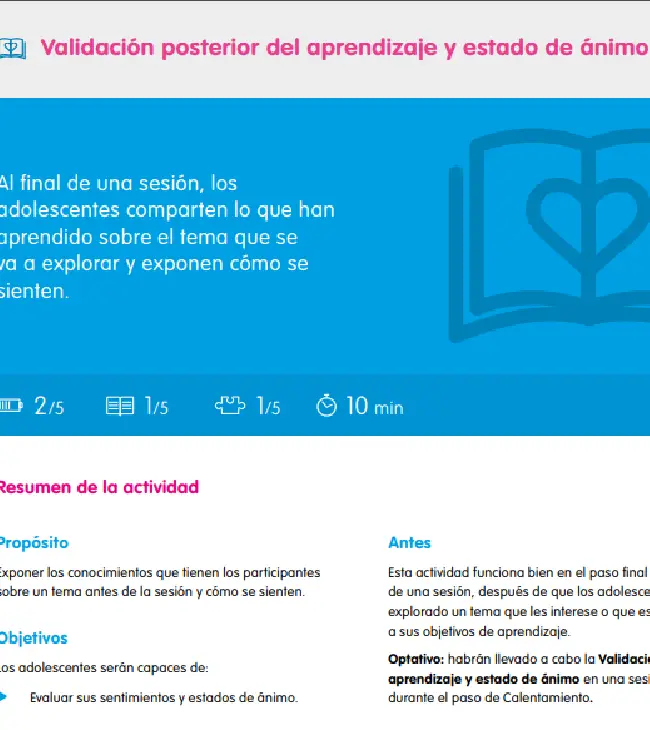 Validación posterior del aprendizaje y estado de ánimo