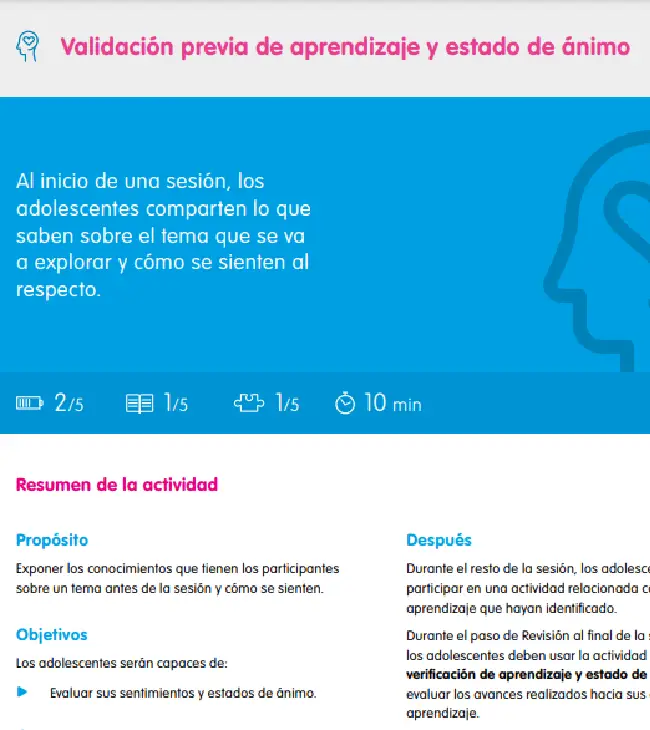 Validación previa de aprendizaje y estado de ánimo